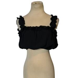 Forever 21 black ruffle straps crop top size small